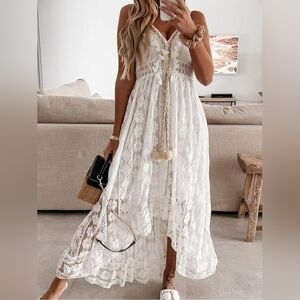 Elegant White Lace Maxi Dress